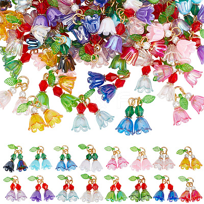 128Pcs 16 Colors Glass Pearl & Acrylic Pendants PALLOY-AR00018-1