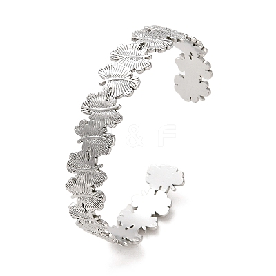 Non-Tarnish 304 Stainless Steel Leaf Cuff Bangles BJEW-G694-10P-1