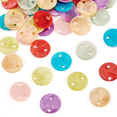 70Pcs 7 Styles Spray Painted Natural Capiz Shell Connector Charms SSHEL-TA0001-21-1