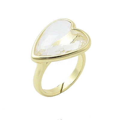 Heart Brass Natural Quartz Crystal Finger Rings RJEW-D304-01G-F-1