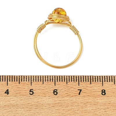 Copper Wired Natural Amber Finger Rings for Women RJEW-JR01052-01-1