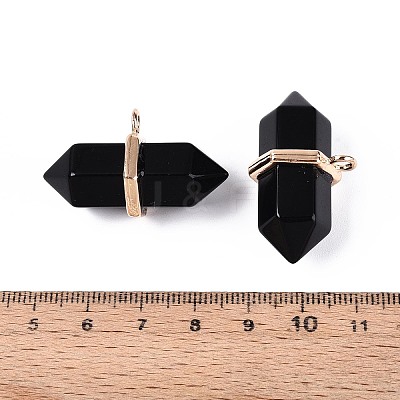 Natural Obsidian Double Terminal Pointed Pendants G-N345-09J-1