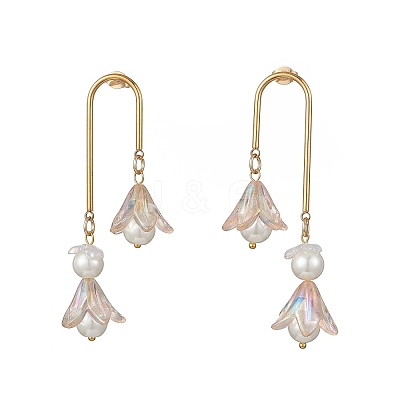 304 Stainless Steel Glass Flower Dangle Stud Earrings EJEW-JE06481-03-1