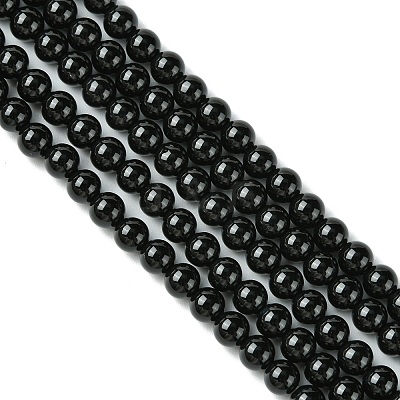 Natural Black Agate Round Beads Strands G-L086-A-01-1