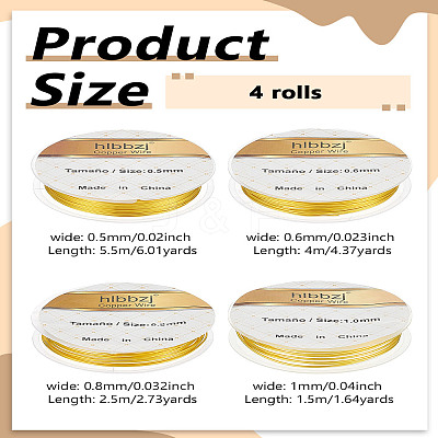 4 Rolls 4 Styles Round Copper Wire CWIR-LP0001-04G-1