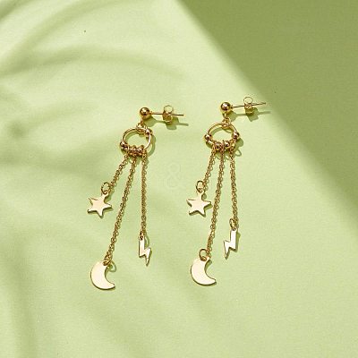 304 Stainless Steel Star & Moon & Lighting Bolt Dangle Stud Earrings EJEW-JE04908-1