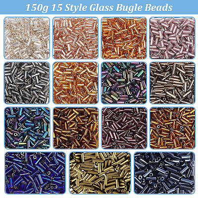 150g 15 Style Glass Bugle Beads SEED-PH0002-20-1