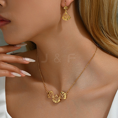 Elegant Hollow Fan Brass Necklace & Dangle Earrings Set RC4710-1