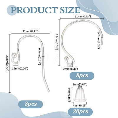 16Pcs 2 Styles 925 Sterling Silver Earring Hooks STER-ME0001-21-1