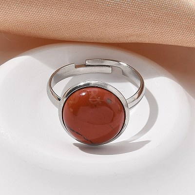 Half Round Natural Red Jasper Finger Rings X-RJEW-M062-01P-19-1