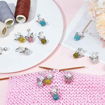 6 Sets Angel Polymer Clay & Glass Rhinestone Bead Pendant Locking Stitch Markers HJEW-SC0001-72-1