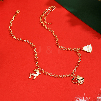 Brass Enamel Christmas Tree Santa Claus Reindeer Pendant Bib Necklaces for Women SB7125-1