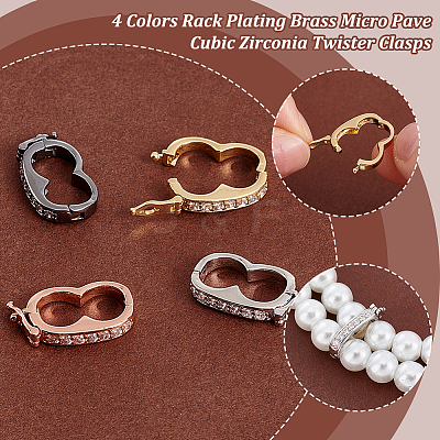 8Pcs 4 Colors Rack Plating Brass Micro Pave Cubic Zirconia Twister Clasps ZIRC-PH0001-45-1