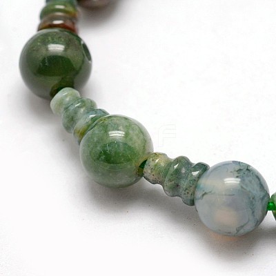Natural Moss Agate 3-Hole Guru Bead Strands G-K149-10-1
