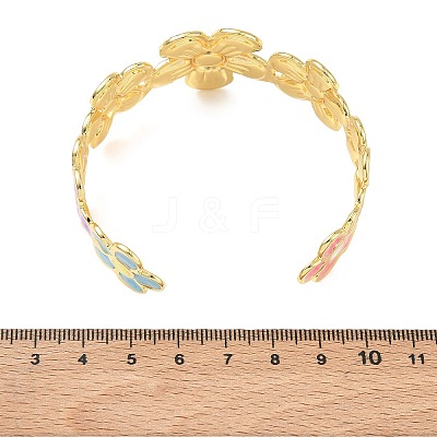 Flower Brass Enamel Cuff Bangles for Women BJEW-A173-06G-1