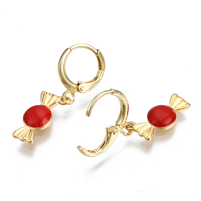 Brass Enamel Huggie Hoop Earrings EJEW-T014-19G-04-NF-1