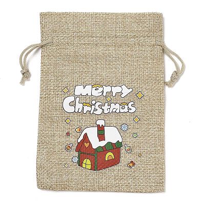 Christmas Printed Burlap Packing Pouches Drawstring Bags ABAG-Q053-02A-08-1