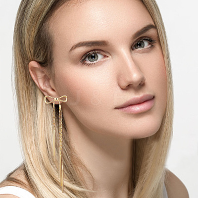 2 Pairs 2 Colors Alloy Bowknot Dangle Stud Earrings with Sterling Silver Pins EJEW-AN0004-90-1