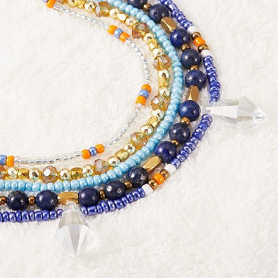 Sparkling Glass Seed Beads 5 Layered Anklet AJEW-SW00006-03-1