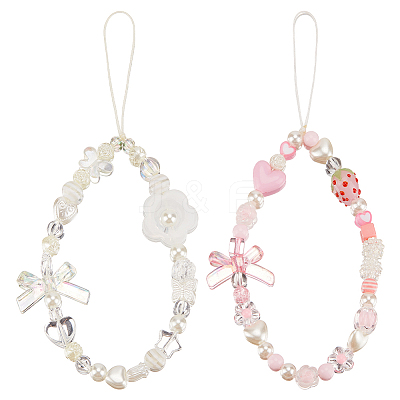 2Pcs 2 Style Resin Beaded Mobile Phone Lanyard Wrist Strap HJEW-GF0001-36-1