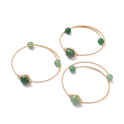Natural Green Aventurine Round Beaded Bangle BJEW-JB07816-02-1
