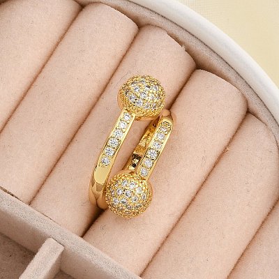 Brass Micro Pave Cubic Zirconia Open Cuff Rings for Women LS-RJEW-F171-02G-1