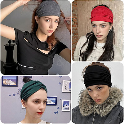 12Pcs 12 Colors Polyester Elastic Headbands AJEW-GL0003-36-1