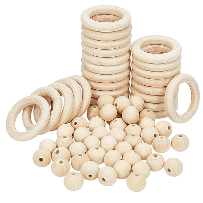 Round/Ring Unfinished Wood Beads PH-WOOD-G003-02-1