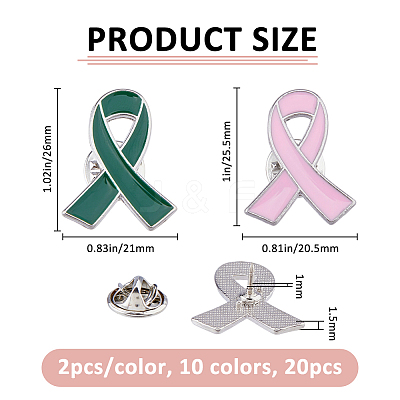 20Pcs 3 Styles Breast Cancer Awareness Pink Ribbon Enamel Pin JEWB-FH0002-53A-1