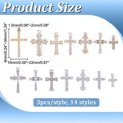 42Pcs 14 Styles Alloy Rhinestone Pendants FIND-ME0003-65-1