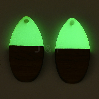 Walnut Wood & Luminous Glow in the Dark Resin Pendants RESI-N039-77-1