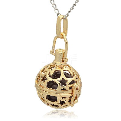 Golden Tone Brass Hollow Round Cage Pendants KK-J226-07G-1