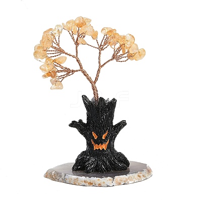 Halloween Theme Natural Yellow Quartz Chips Tree of Life Decorations DJEW-B013-02E-1