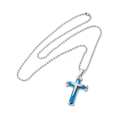 Alloy Cross Pandant Necklace with Ball Chains NJEW-K245-001A-1