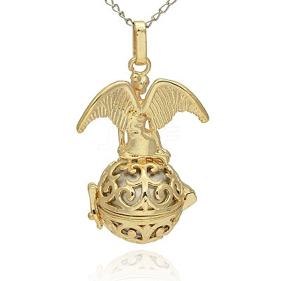 Golden Tone Brass Hollow Round Cage Pendants KK-J242-07G-1