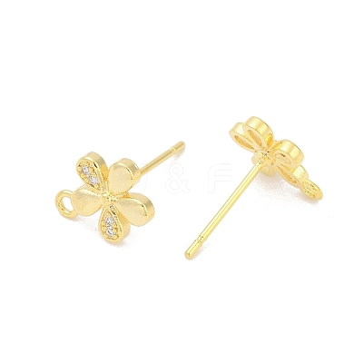 Brass Micro Pave Clear Cubic Zirconia Stud Earring Findings KK-Z099-01G-02-1