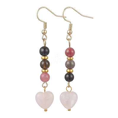 Valentine's Day Natural Multicolor Tourmaline & Natural Rose Quartz Dangle Earrings for Women EJEW-JE06955-1