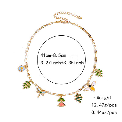Spring Zinc Alloy Enamel Bees Flower Multi Pendant Necklaces for Women WG62852-01-1