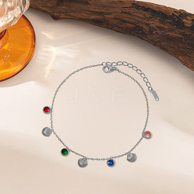 304 Stainless Steel & Colorful Cubic Zirconia Charm Bracelets WGBA041-04-1