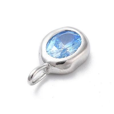 925 Sterling Silver Cubic Zirconia Oval Charms STER-S006-01S-L-1