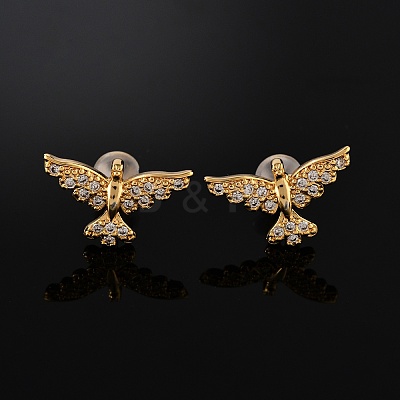 Eagle Brass Micro Pave Clear Cubic Zirconia Stud Earrings EJEW-B131-06G-1