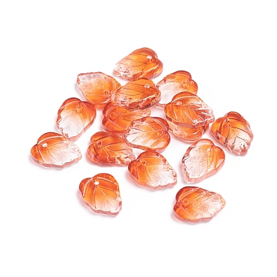 Autumn Theme Two-Tone Transparent Glass Charms X-GLAA-H016-15O-1