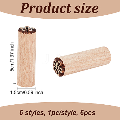 6Pcs 6 Styles Round Wooden Traditional Chinese Moon Cake Stamps AJEW-OC0004-20-1