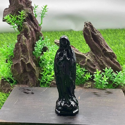 Natural Obsidian Carved Healing Virgin Mary Figurines PW-WG30485-22-1