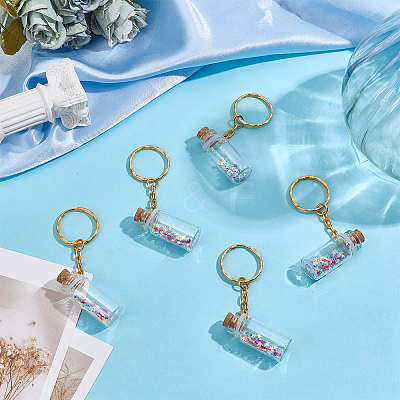 12Pcs Mini Glass Wishing Bottle Pendant Decorations with Plastic Paillette KEYC-DR00007-1