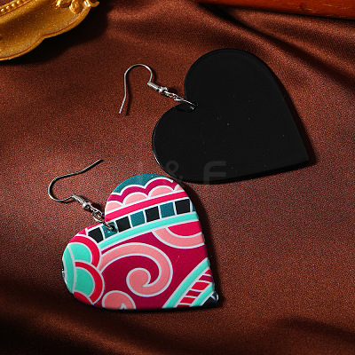 Printed Acrylic Dangle Earrings for Women WG7422D-01-1