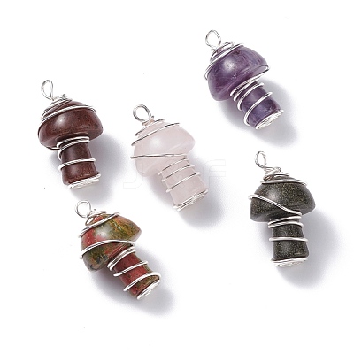 Natural Mixed Gemstone GuaSha Stone Pendants PALLOY-JF01251-01-1
