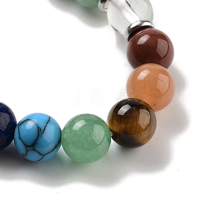 Natural Mixed Gemstone Round Beaded Chakra Stretch Bracelets BJEW-K251-01-1
