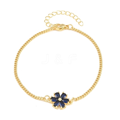 Brass Pave Cubic Zirconia Flower Link Bracelets for Women KK-CBA68DA-07A-G-1