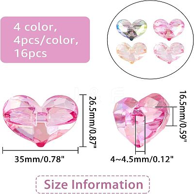 16Pcs 4 Colors Transparent Acrylic Beads MACR-FH0001-14-1